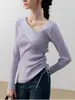 Senso de Design Elegante Francês Suéter de Tricô de Manga Longa Top Feminino Primavera e Outono Preguiçoso Versátil Suéter Roxo