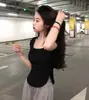 Verano 2023 Nuevo Top para Niña Ajustado Ajuste Ceñido Estilo Puro Deseo Cuello en U Grande Irregular de Manga Corta Camiseta para Mujer ins