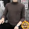 Envio RápidoCamiseta de manga longa com gola alta em fleece dupla face para outono e inverno para homens, camiseta básica casual slim fit masculina com gola virada para aquecimento