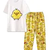 Pijama Redondo Fofo de Frango com Nariz para Mulheres, Verão com Manga Curta e Shorts e Calça Longa, Pijama Pulôver Fino de Algodão Puro com Desenho