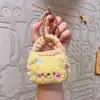 Urso de Creme Lã Tricotada Desenho Animado Bolsa para Fones de Ouvido Porta-Moedas Bolsa Exquisita Chaveiro Pingente Boneca Pingente Pequena