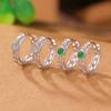Pendientes de plata de ley S925 con diseño de jade verde y jade azul, estilo nacional, con cuentas redondas huecas y diseño de hierba Tang, con clip para las orejas de plata