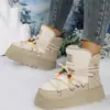 Botas Curtas Quentes de Solado Grosso para Mulheres 2025 Novas Exportação Europeia e Americana Transfronteiriça Tamanho Grande Botas de Neve Camurça Cadarço Grandes Botas de Algodão