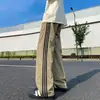 Calça longa de verão estilo retro americano com três listras, secagem rápida, fina e de corte solto, plus size, estilo popular, calça casual estilo Hong Kong para homens