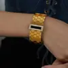 Pulsera Ancha de Acero Inoxidable con Patrón de Panal Personalizado e Incrustaciones de Circonita, Chapada en Oro de 18 Quilates Real, Conjunto de Pulseras de Estilo Moda Europeo y Americano