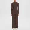 Conjunto de Ropa Deportiva para Fitness y Yoga: Chaqueta con Cremallera Baja de Polar Cepillado, Pantalones Anchos Sueltos de Cintura Alta con Control de Abdomen y Levanta Glúteos