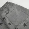 Calça de moletom workwear patchwork com padrão de estrelas da marca trendy para homens, estilo high street com design único de bolso grande, calças retas largas e soltas