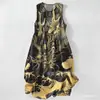 Vestido Casual de Algodão Puro com Estampa Digital Nova, Gola Redonda, Sem Mangas, Comprimento Médio, Para Mulheres, Verão na Praia
