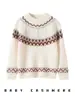 Suéter de cachemira jacquard para niños, grueso, estilo retro, para otoño e invierno, unisex, con patrón Fair Isle, cuello redondo y diseño de jersey