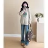 Traje de Maternidad Primavera y Otoño Moderno y a la Moda 2025 Sudadera Holgada Superior Jeans Conjunto de Dos Piezas Manga Larga