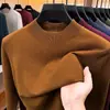 Suéter bestseller transfronteiriço de malha fina anti-bolinhas com gola alta para homens, outono e inverno, cor sólida, pulôver, camada base