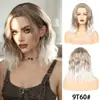 Peluca Transfronteriza Nueva para Mujer, Estilo Bob, Sin Flequillo, Onda de Agua Degradada, Raya Media, Cabello Corto Rizado, Peluca Completa de Fibra Sintética