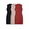 Atacado de Moda Feminina Transfronteiriça Vestido Curto de Malha Versátil com Decote V Slim Sexy Cintura Fina Justo nos Quadris Saia Curta