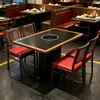 Mesa para Fondue de Piedra Sinterizada y Madera Maciza con Placa de Inducción Integrada Estilo Montaña Salvaje Mesa de Barbacoa sin Humo Comercial Mesa Redonda para Restaurante