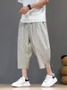 Calça masculina cropped listrada de verão nova, calça esportiva reta estilo chinês nova, tamanho grande, shorts casuais largos e versáteis