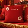 Almofada Vermelha Festiva de Casamento Almofada Decorativa para Sofá de Casamento Quarto de Casamento Cama Arranjo de Almofadas de Cama