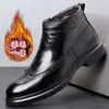Sapatos masculinos formais de algodão, sapatos de algodão grossos e quentes de inverno, sapatos de couro e lã de cano alto casuais de negócios para homens