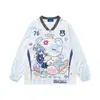 Camiseta de manga larga con estampado de personaje de dibujos animados americano, cuello en V, manga raglán, para hombre y mujer, top de estilo casual holgado y perezoso para otoño