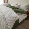 Conjunto de cama de algodão lavado simples escandinavo de quatro peças, colcha listrada de algodão puro, lençóis, conjunto de cama de três peças