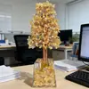 Árbol de la Fortuna de Cristal con Base Dorada de Papel de Aluminio Transparente, Árbol de la Vida, Decoración de Escritorio de Lujo para el Hogar