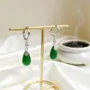 Brincos Tradicionais Estilo Chinês de Calcedônia Gota de Água Guochao Brincos Completos em Prata S925 Textura Brincos Clássicos Femininos Verde