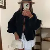 Cárdigan de punto con cuello redondo y lazada, estilo europeo y americano, nuevo abrigo de punto grueso casual simple de color liso para otoño e invierno para mujer