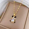 [Acero de Titanio] Collar de Panda de Ojos Negros Completamente Diamantado con un Diseño Único y Elegante, Cadena de Clavícula Versátil para Mujeres, Cadena de Acero de Titanio