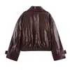 Exportación Transfronteriza Ropa de Mujer 2025 Otoño Estilo Europeo y Americano Solapa Manga Larga Chaqueta de PU Chaqueta de Béisbol Mujer E490206
