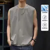 Chaleco de Verano para Hombre Camiseta sin Mangas Fitness Cuello Redondo Camiseta sin Mangas Moderna de Alta Gama Algodón de Amoníaco Líquido Camiseta de Color Sólido Versátil