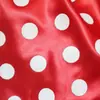 Punto Blanco Satín Pulido Fondo Rojo Estampado de Puntos Traje de Escenario Traje de Cosplay Tela para Disfraz