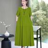 Vestido de Algodón y Seda para Mujer, Verano Tallas Grandes, Elegante y de Corte Holgado, Adecuado para Madres Tallas Grandes, Oculta el Vientre, Adelgazante, Vestido Largo Casual de Algodón y Lino