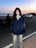 Sudadera de dos piezas de imitación con bloques de color para mujer, primavera y otoño, corte holgado, cuello camisero, top casual de algodón de manga larga estilo americano, moderno