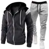 Novo conjunto de moletom casual esportivo com zíper e calça color block masculino para comércio exterior transfronteiriço
