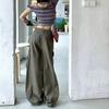 Jeans Feminino Design Retrô Americano Wide Leg Plissado Hiphop Hip Hop Multi-Bolsos Roupa de Trabalho Calças Versáteis