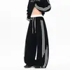 Pantalones deportivos de estilo americano de tres rayas, pierna recta, atléticos, unisex, nueva colección de primavera, modernos, corte holgado, casual, con cordón, pierna ancha, pantalones largos