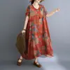 Vestido Longo Irregular Retro Estilo Floral de Férias de Verão 2026 Vestido de Algodão e Linho