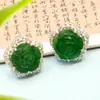 9281 Jadeíta Natural Grado A Flor de Rosa Aretes de Botón Venta al por Mayor Regalo de Año del Zodiaco para Mejor Amigo Variedad para Elegir