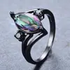 Anillo comercio exterior circonita retro oro negro ojo de caballo joyería colorida creativa entrega de una sola pieza accesorios