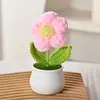 Plantas Verdes Simuladas Tejidas a Mano, Macetas Tejidas a Mano con Flores de Rosa, Adornos para Coche de Hilo Terminado DIY, Ramos