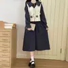 Conjunto Petite Autumn Outfit, vestido com gola boneca e colete de duas peças, vestido longo retrô acima do joelho, fresco e delicado, perfeito para estudantes.