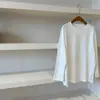 Camiseta básica simple, versátil, de cuello redondo, manga larga con abertura, nuevo estilo de otoño para mujer, algodón puro, corte holgado, talla grande, top casual para usar debajo