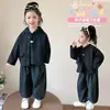 Conjunto de três peças xadrez com capuz para meninas estilo coreano, coleção primavera/outono, novo modelo 2026, roupa da moda e estilosa para meninas