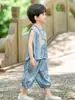 Traje Tang de Verano Estilo Nacional 2025 Nuevo Conjunto de Dos Piezas Retro con Chaleco y Pantalones Antimosquitos para el Disfraz del Día del Niño del Jardín de Infantes el 1 de Junio