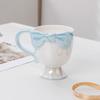 Taza de Cerámica Creativa Exquisita con Lazo de Corazón para Niña, Taza de Helado, Taza de Café de Alto Valor de Color, Vaso de Postre con Pie Alto