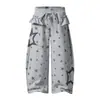 Pantalones Deportivos Casuales de Dos Piezas Falsas Bordados con Estrella Estilo Americano para Mujeres y Hombres, Nuevos Pantalones de Pierna Ancha para Baile de Jazz de Primavera