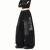 Calça Moletom Lavada com Letra Street Hip Hop para Homens e Mulheres Outono Tendência Americana Solta de Perna Larga hiphop Casual Calça Foice