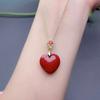 Pulsera con colgante de amor de cinabrio crudo natural con incrustaciones de corazón, pendientes, anillo y colgante, conjunto de tres piezas.