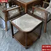 Mesa de Café Mahjong de Gama Alta con Forma de Abanico para Hotel Madera Maciza Placa de Roca Pequeño Estante de Almacenamiento Sala de Ajedrez y Cartas Estante para Agua de Té Especial para Casa de Té Antiescaldado