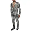 Exportação Europeia e Americana 2025 Nova Moda Casual Tendência Masculina Xadrez Estampado 3D Conjunto de Calça e Camisa de Manga Longa