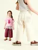 Roupas Infantis Amila 2026 Verão Novo Calça Casual Infantil Cintura Alta Reta Solta Diária Retrô Cor Sólida Calça Wide Leg